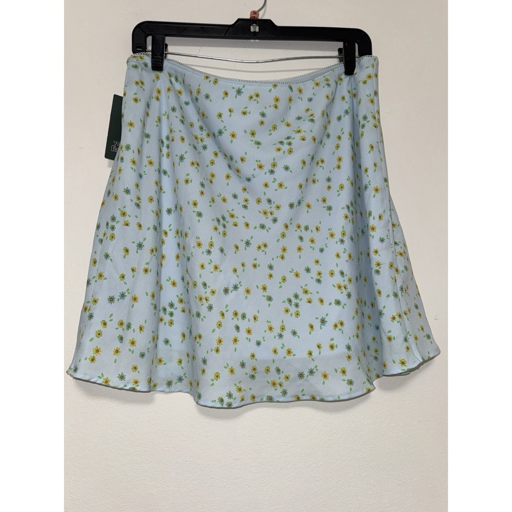 Wild Fable Large Floral Pull On A-Line Mini Skirt Blue Delicate Feminine NEW L - Picture 11 of 14